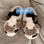 Pantuflas con dibujos animados de vaca,Pantufla de felpa calida de invierno
